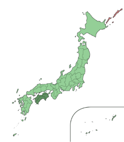Kaart van het eiland Shikoku in Japan